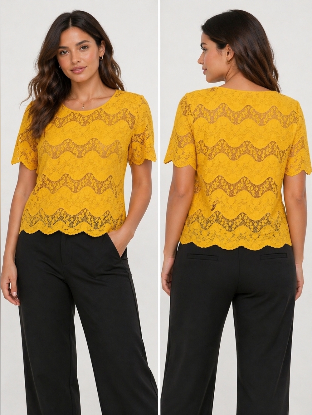 Greylin Yellow Lace Blouse